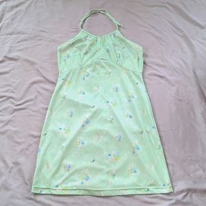 Vintage Mint Green Floral Halter Dress